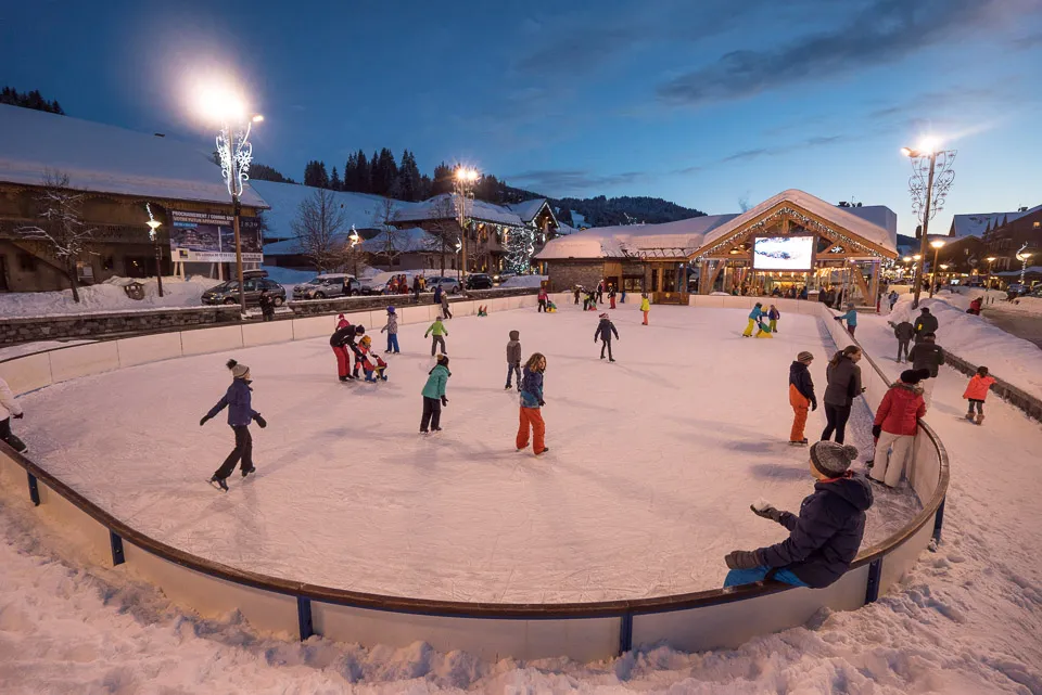 The ice rink in Les Gets' village centre