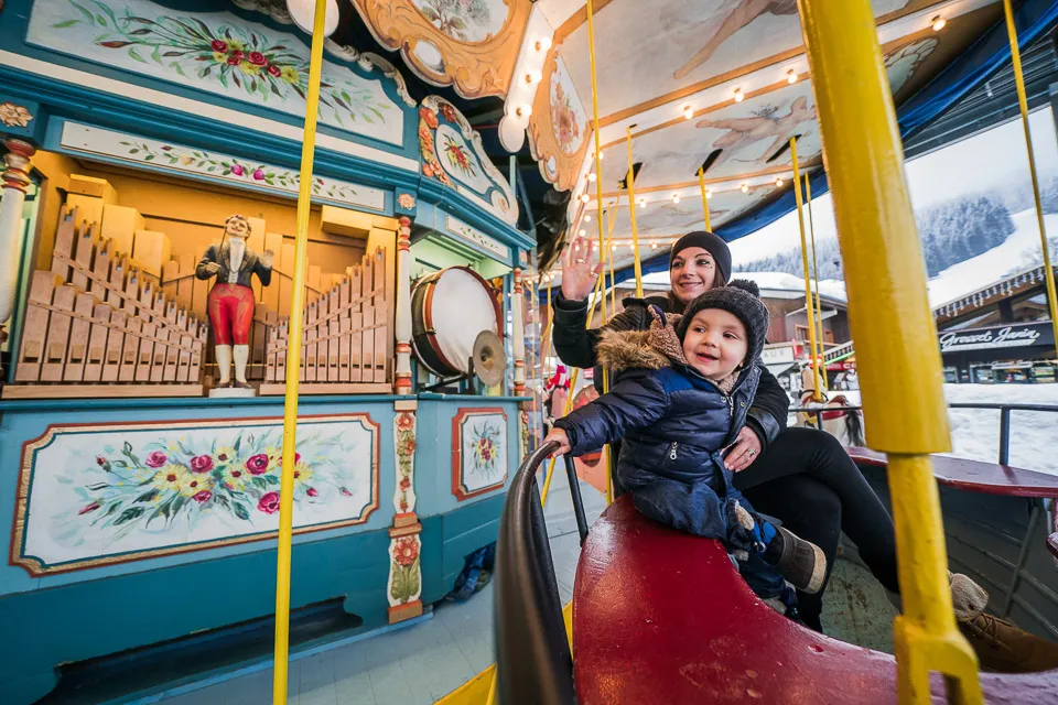The historic merry-go-round in Les Gets centre
